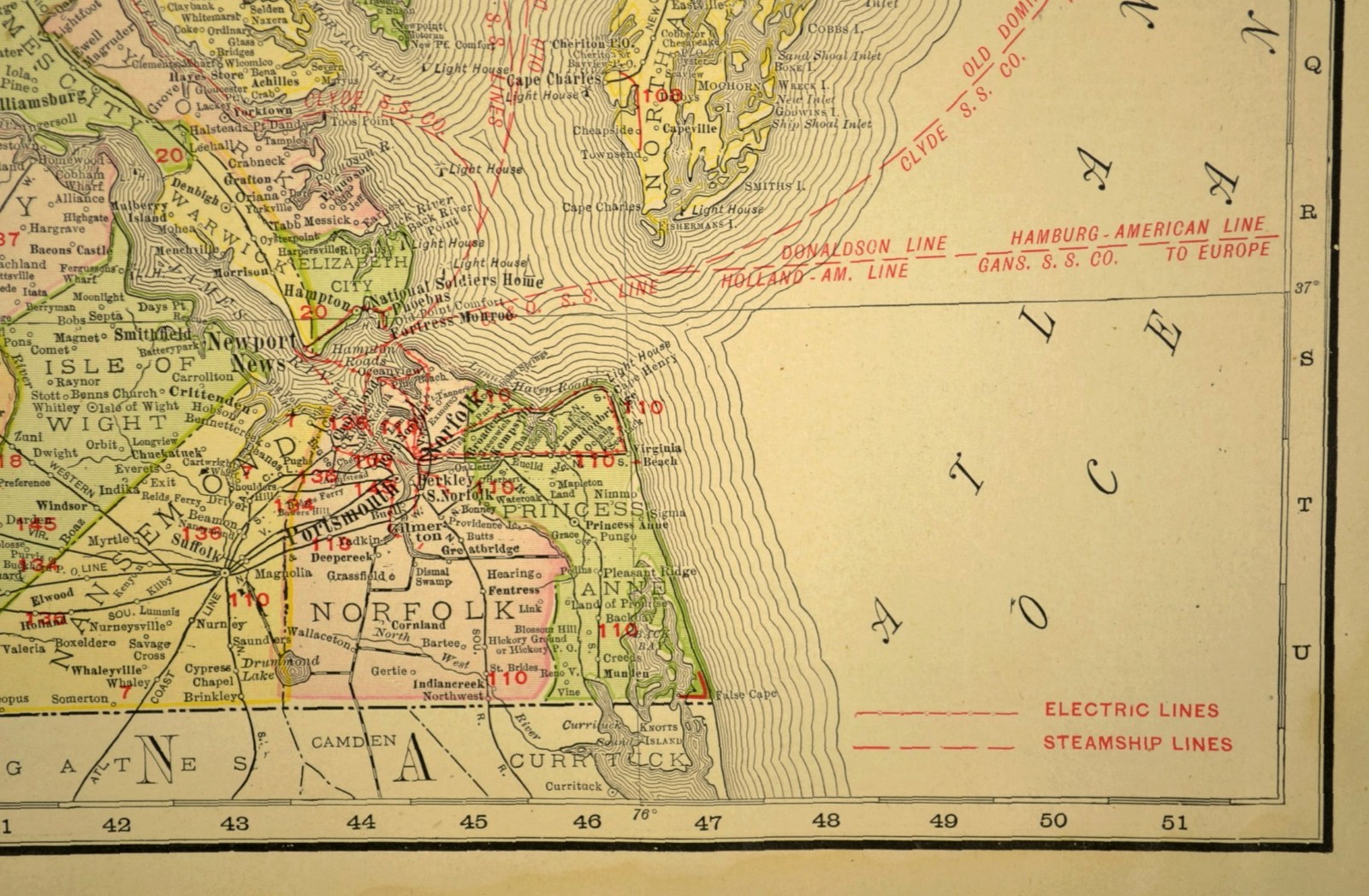 1911 Antique Virginia Railroad Map ORIGINAL Atlas Southern Railway C&O RR DATED
