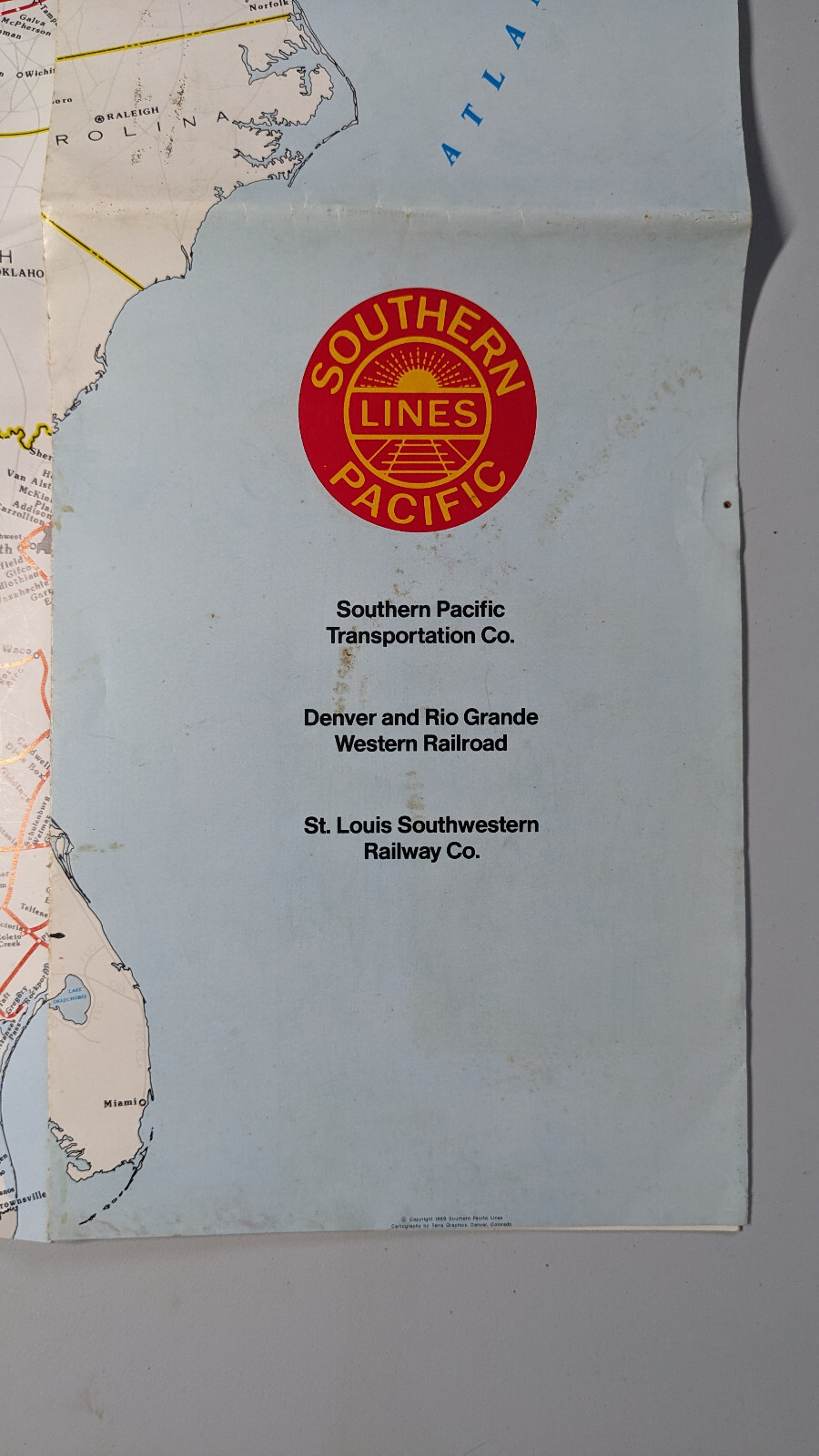 1989 Terra Grapics Southern Pacific Denver Rio Grande St Louis Railway Map