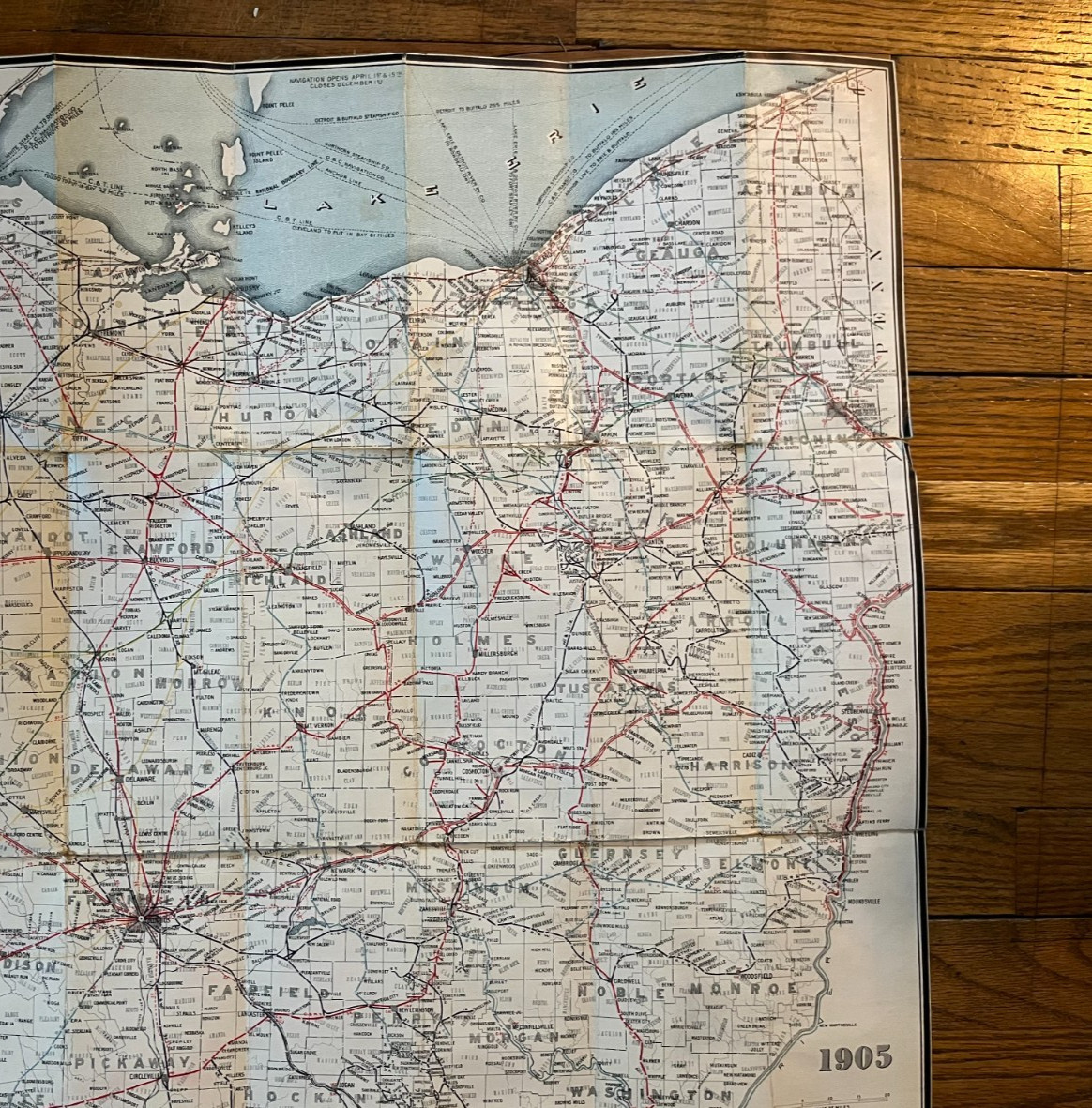 Antique 1905 Railway Railroad Map Of Ohio Linen Back Columbus Lithograph Company