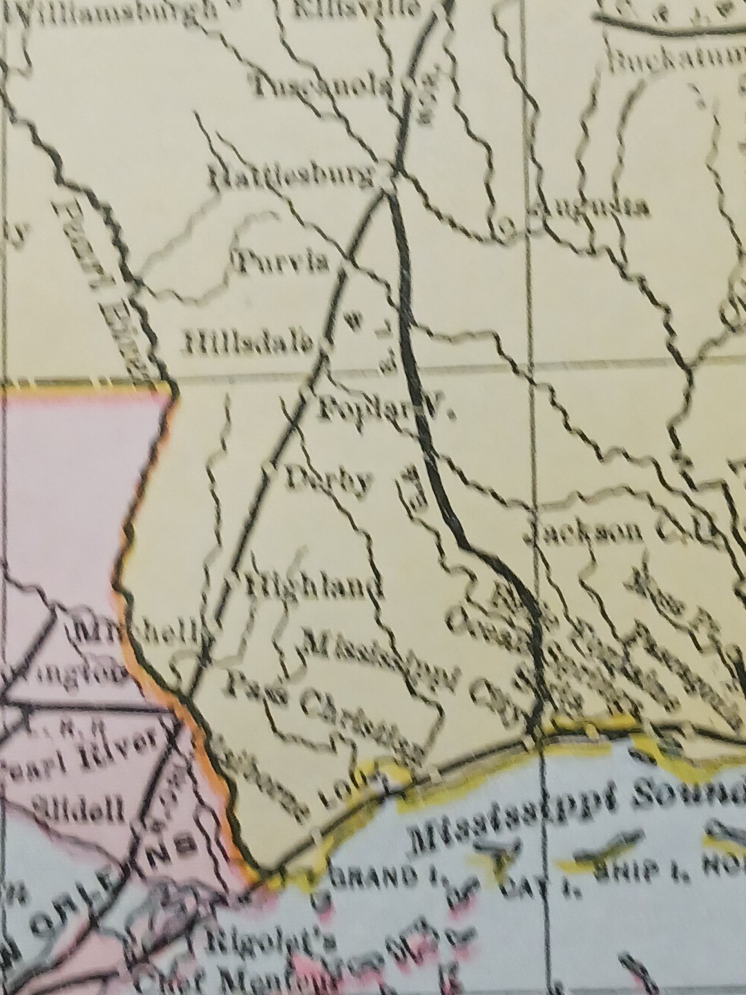 1897 Train Route Map LOUISIANA ARKANSAS MISSISSIPPI all Railroad Lines 9″x 11″