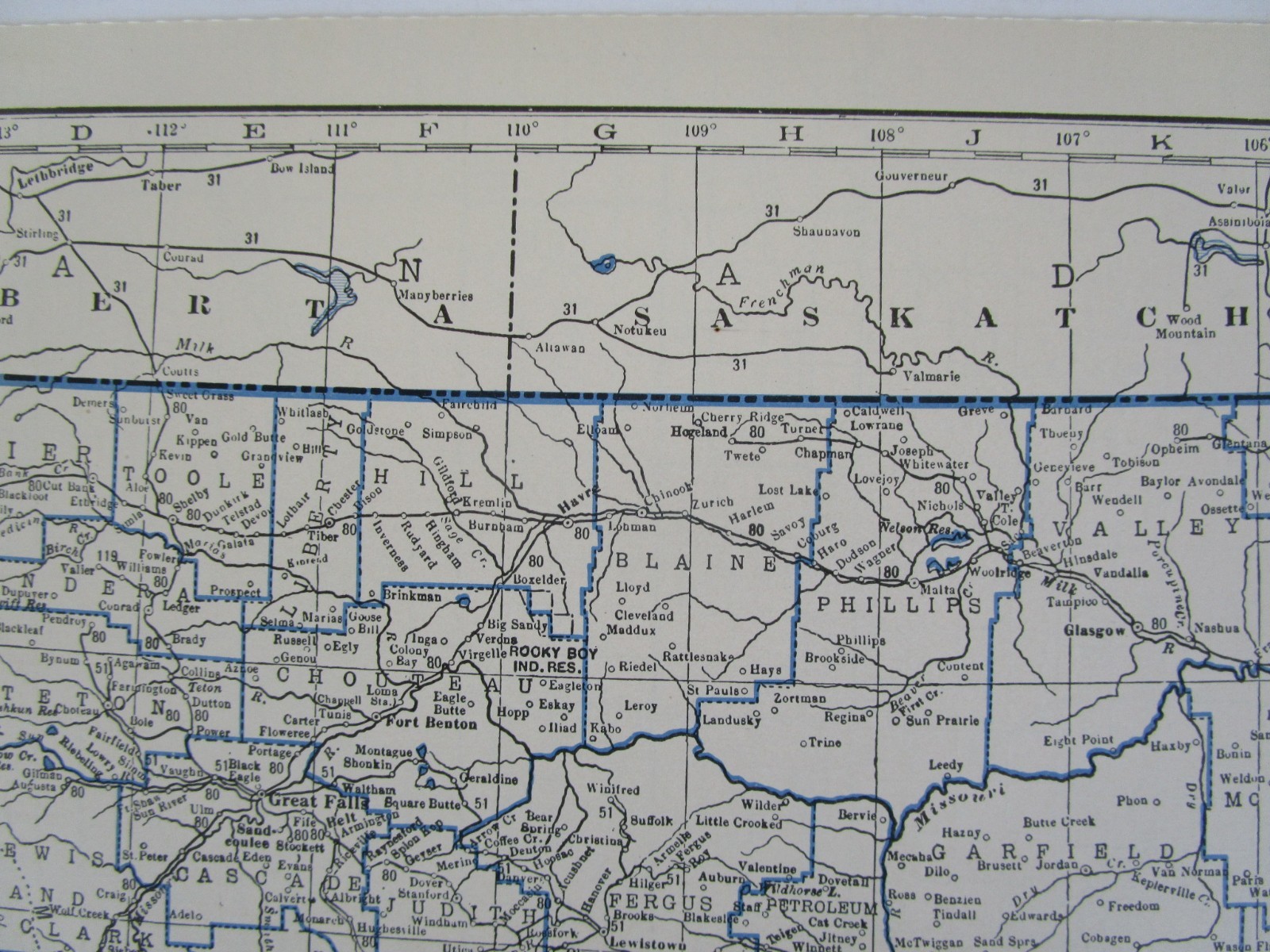 MT Great Depression era 1931 MONTANA RAILROAD Map. MORRISSEY FERNIE & MICHEL RR