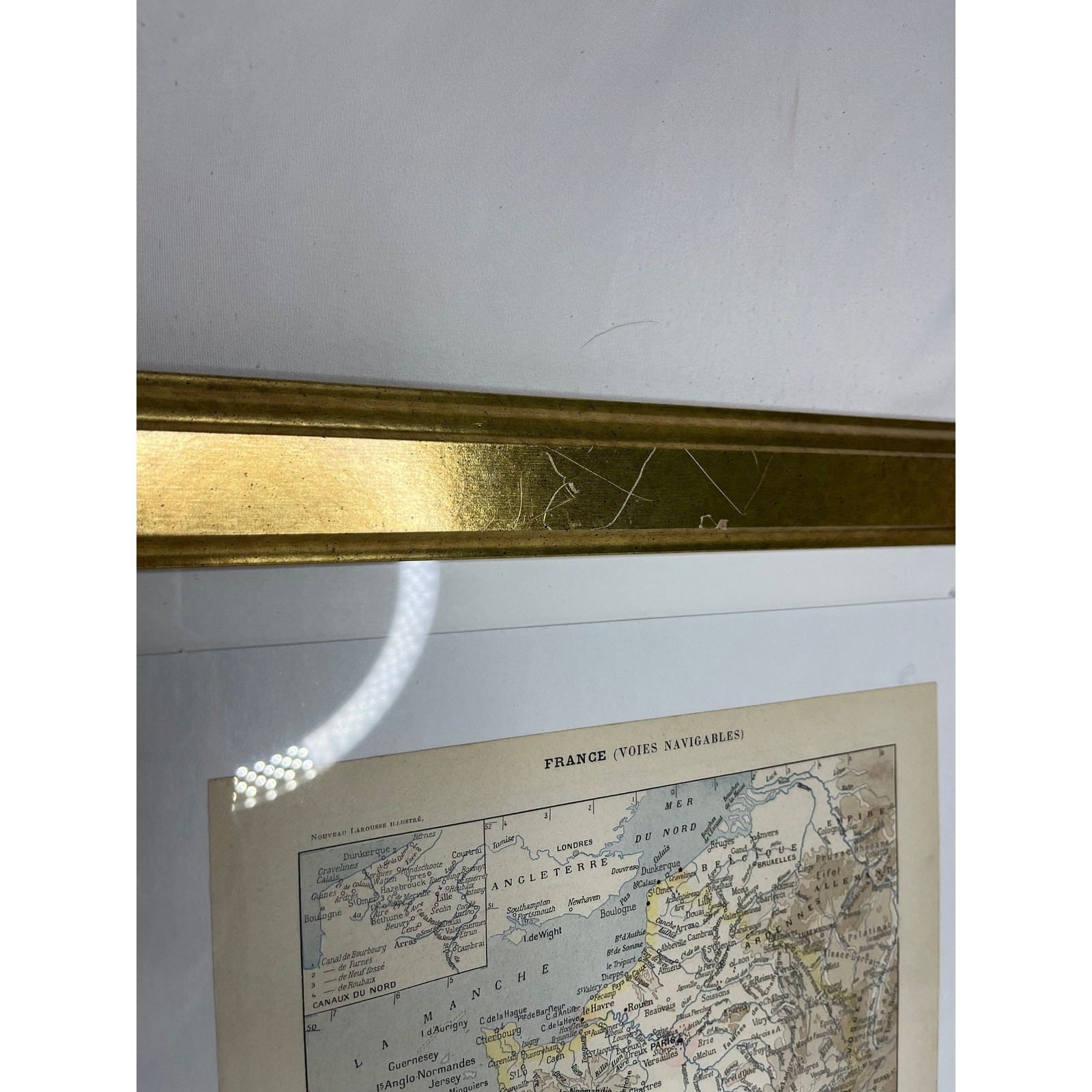 Vintage Gold Framed France Railroads and Waterways Maps from “Le Noveau Larousse