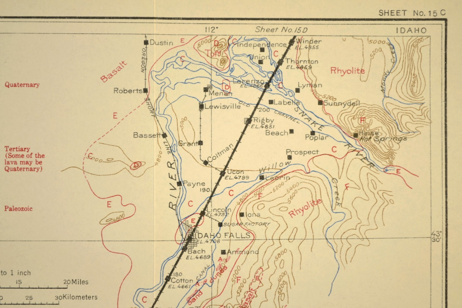 1915 Union Pacific Railroad Map Idaho Falls Ammon Sunnydell Blackfoot Wapello