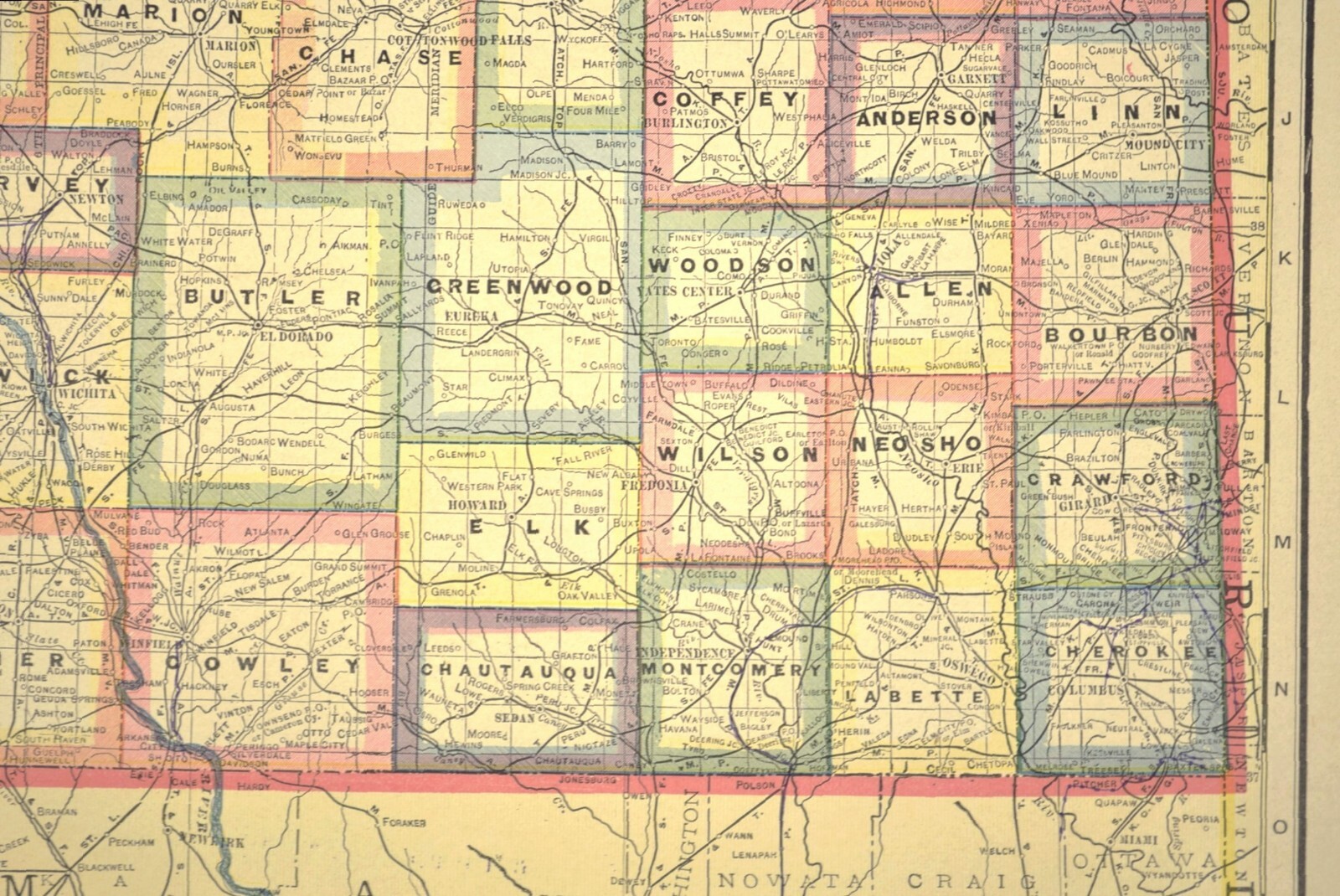 Antique KANSAS Map Railroad LARGE Original AT&SF Missouri Pacific RR MKT