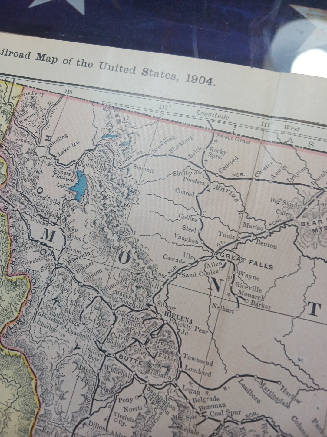 1904 dated Railroad Map MONTANA IDAHO WYOMING All Lines & Train Routes 11″x9″