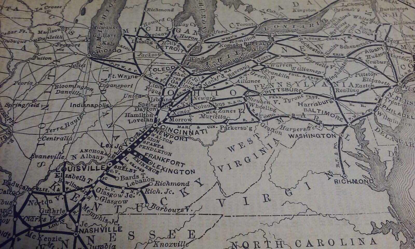 Rare 1876 LOUISVILLE & CINCINNATI Short Line Railroad & Connections Print Map