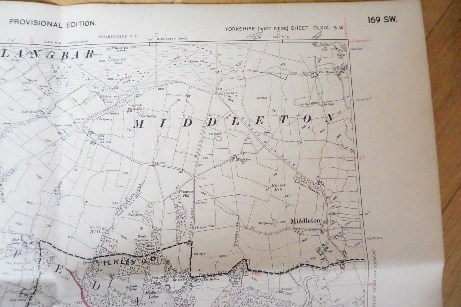 1938 Middleton Wharfedale Yorkshire LMS Railway OS Linen Map Ref 61 **