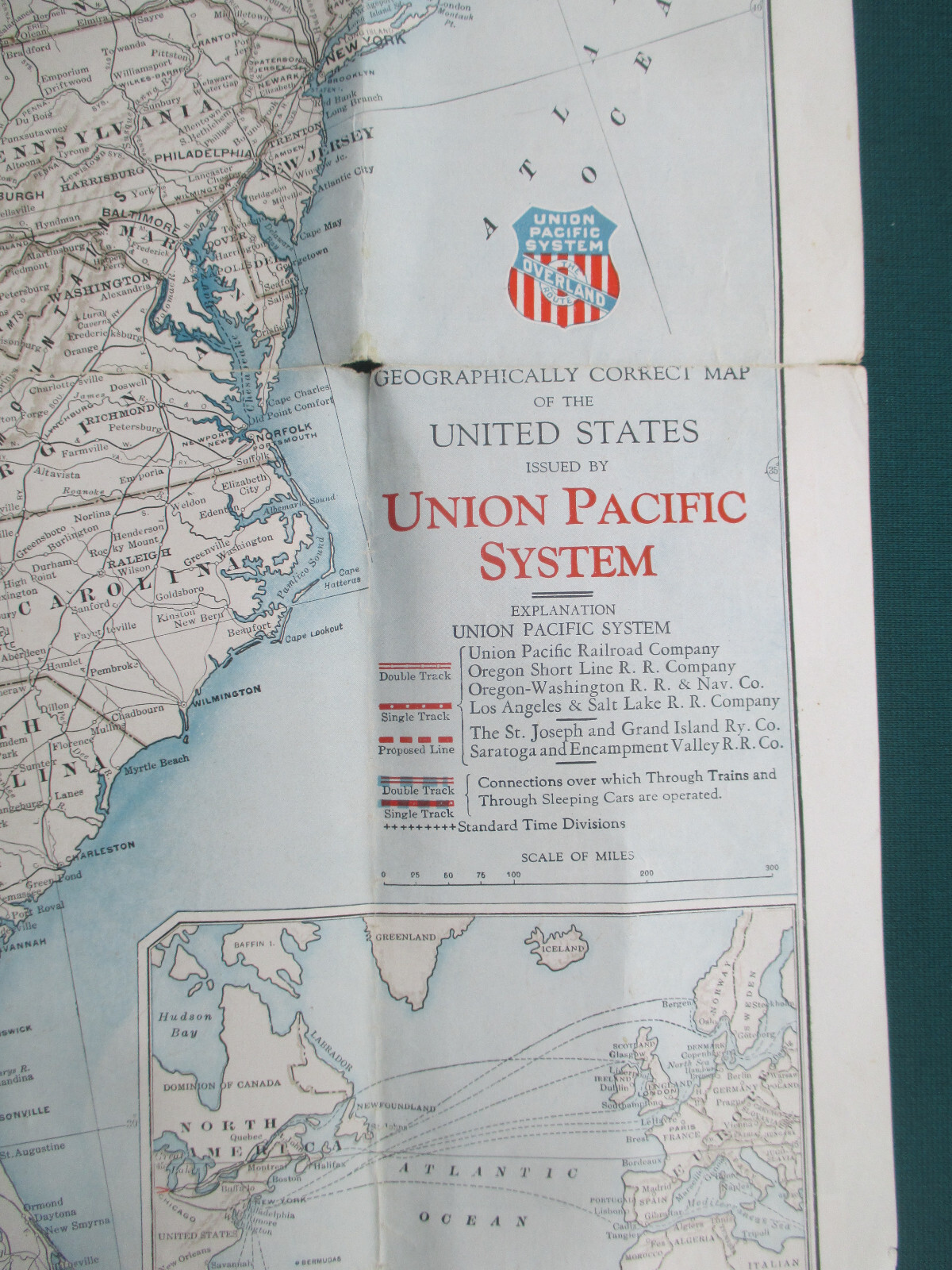 Large 1930 Union Pacific Railroad Route Map of the Union States w/ Photos