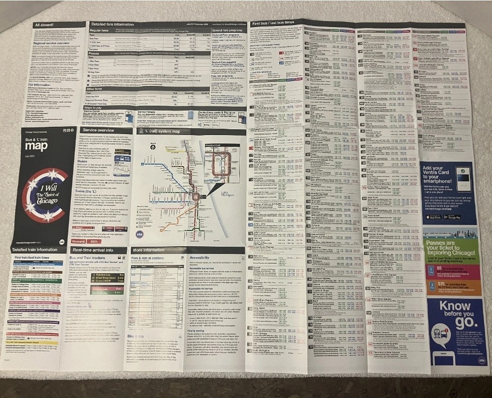 CHICAGO TRANSIT AUTHORITY (CTA) BUS and RAIL “L” MAP July 2024