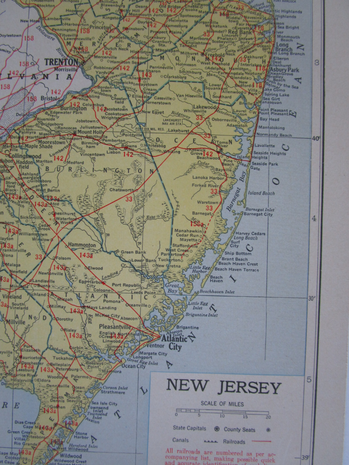 NM NJ Vtg 1942 NEW MEXICO RAILROAD Map. PECOS VALLEY SOUTHERN ~or~ NEW JERSEY