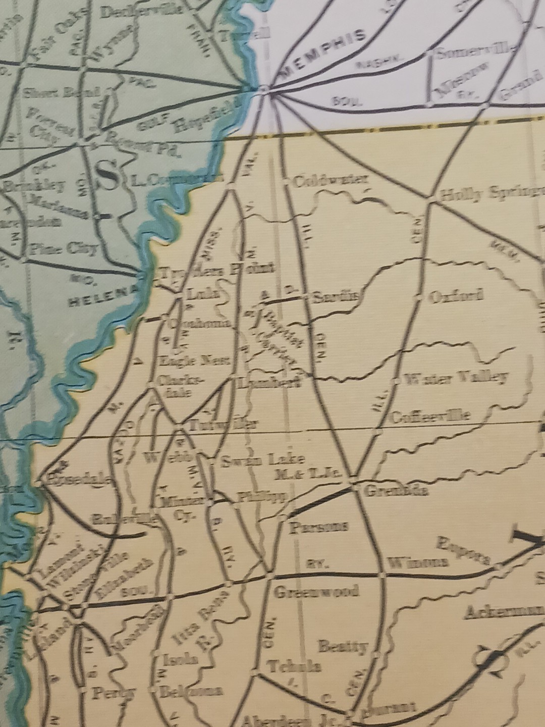 1905 Train Route Map Mississippi Arkansas Louisiana all Railroad Lines 11″x9″