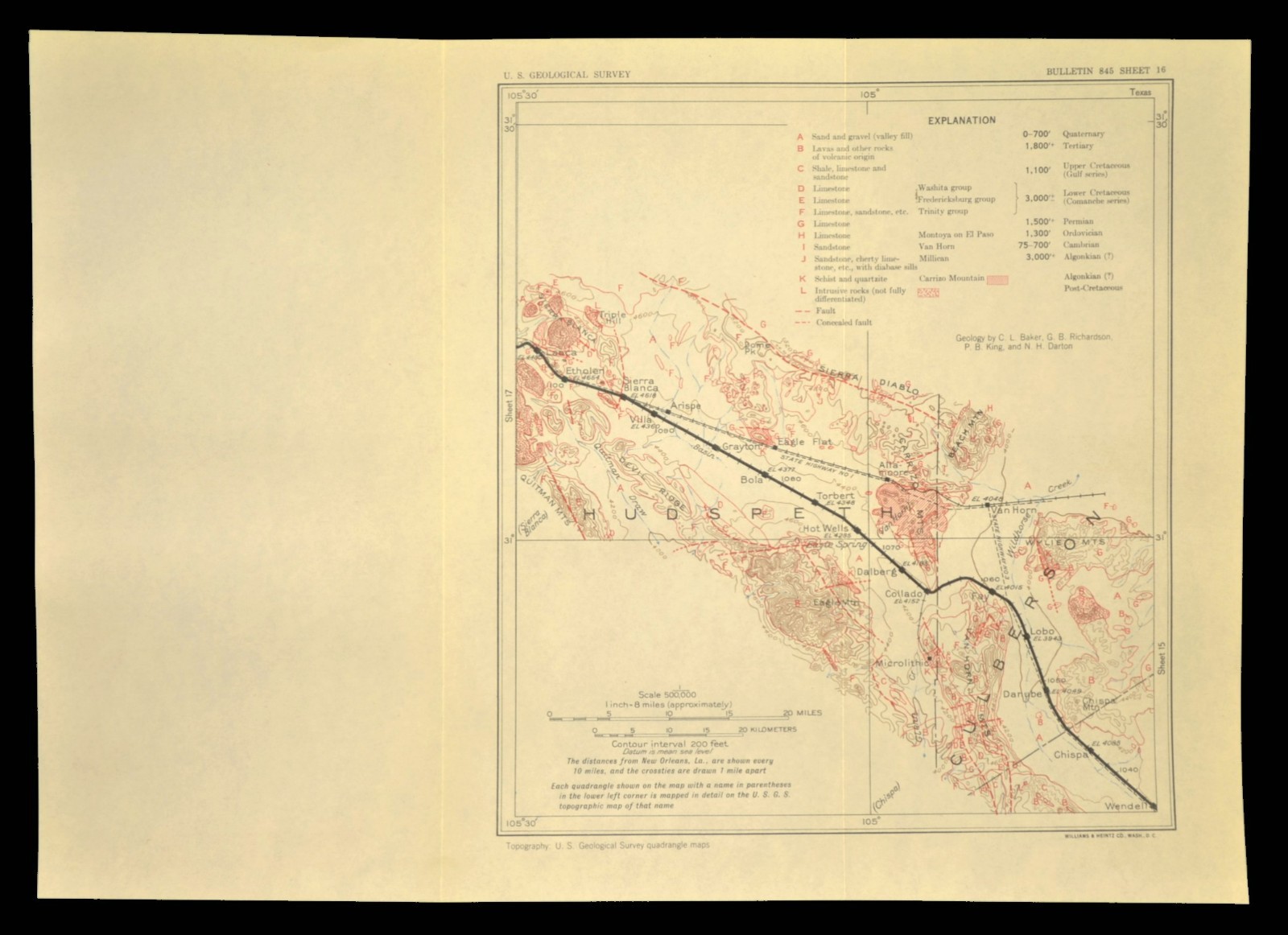 Vintage SP RR Map Sierra Blanca Van Horn Lobo Hudspeth County Texas Ghost Towns