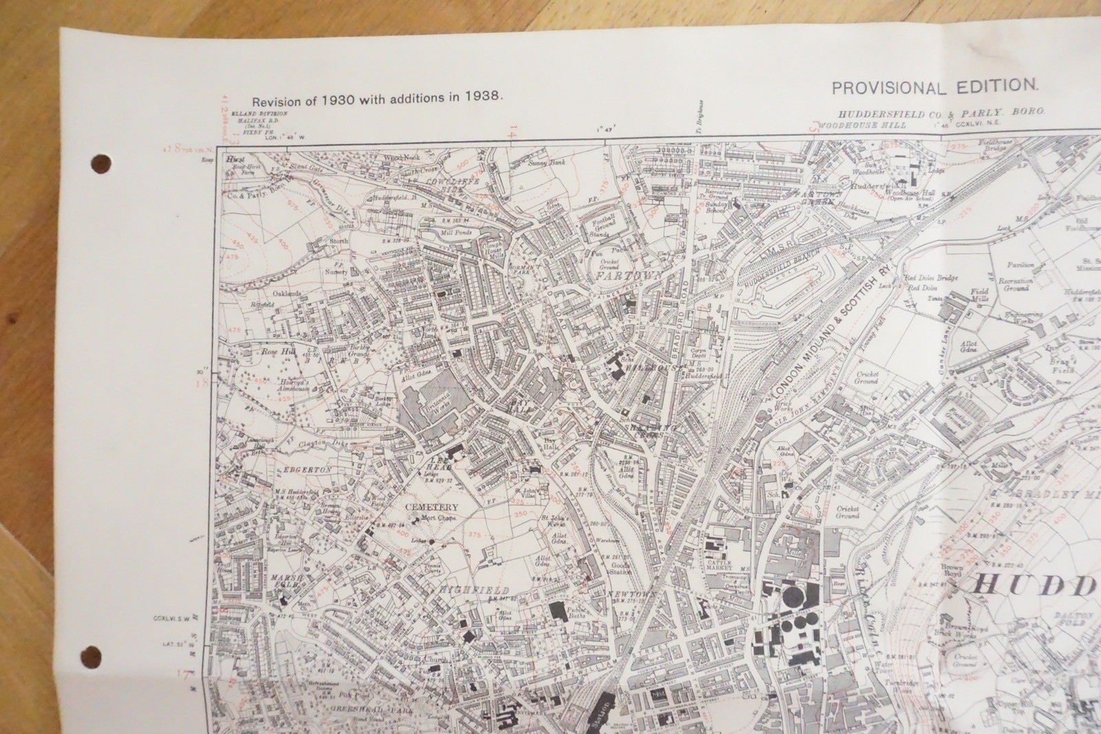 1938 Huddersfield Kirkburton Yorkshire LMS Railway OS Linen Map Ref 71 **