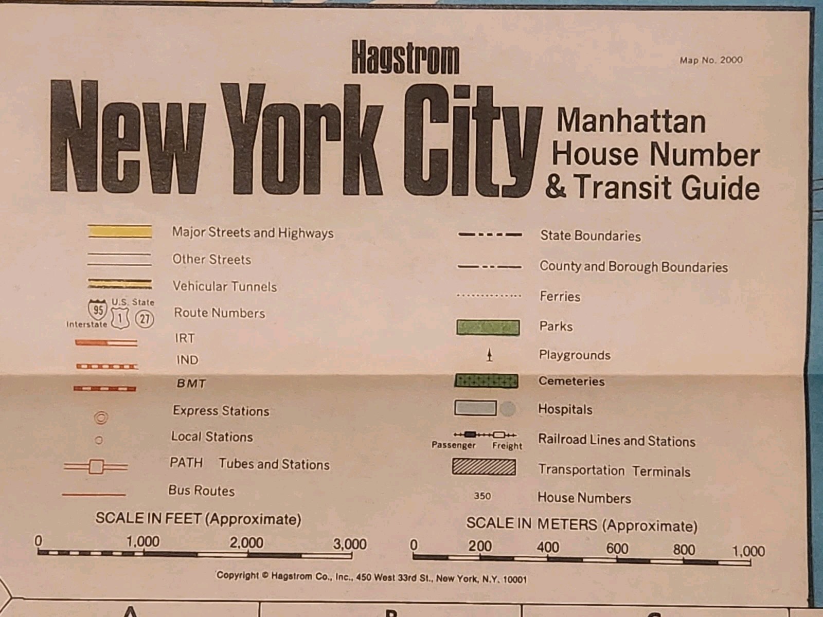 Vintage Hagstrom’s Map of New York Manhattan Street Subway Bus Path RR Bridges..