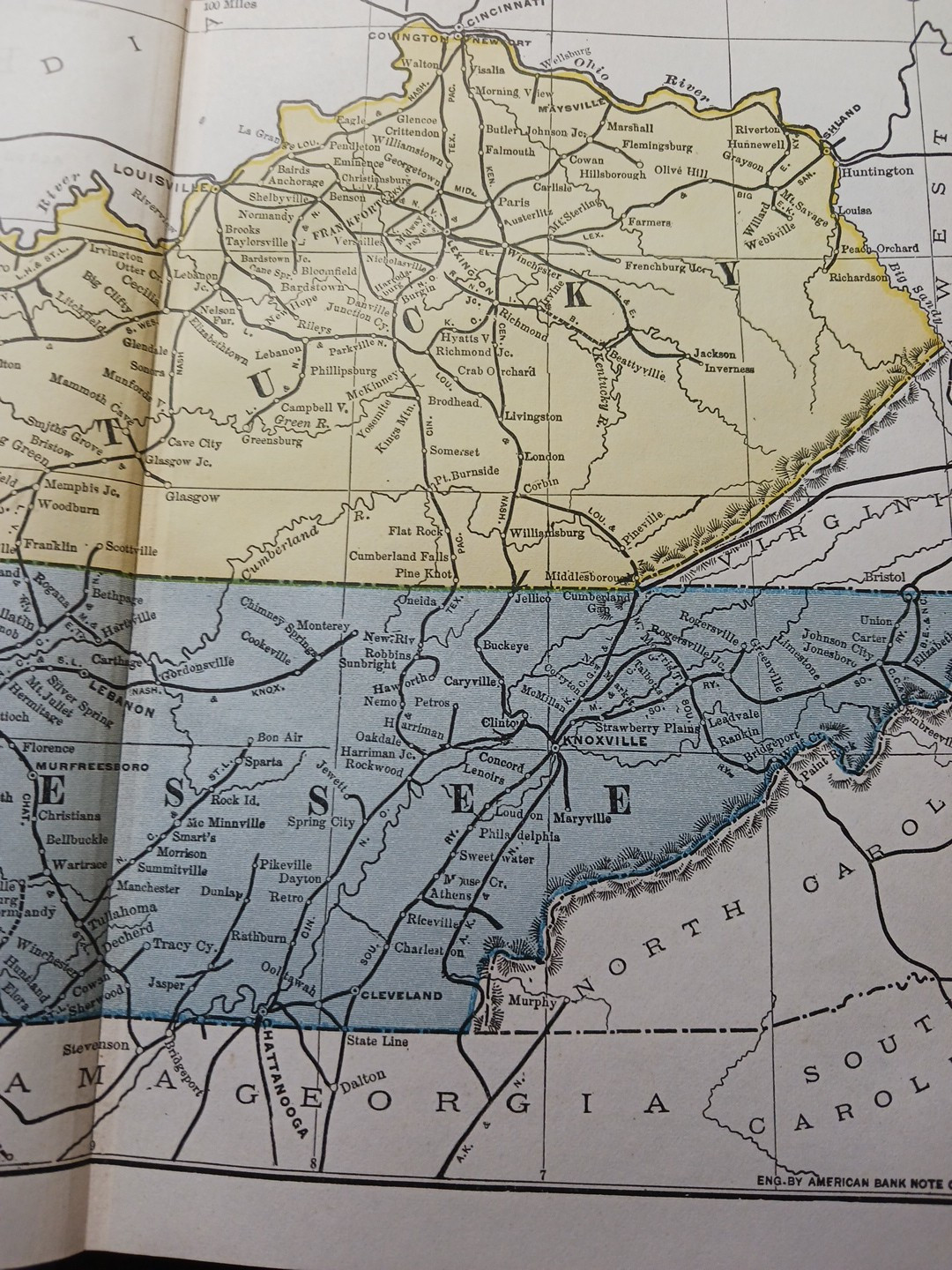 1897 Train Route Map KENTUCKY & TENNESSEE all Railroad Lines stations 9×11 TN KY