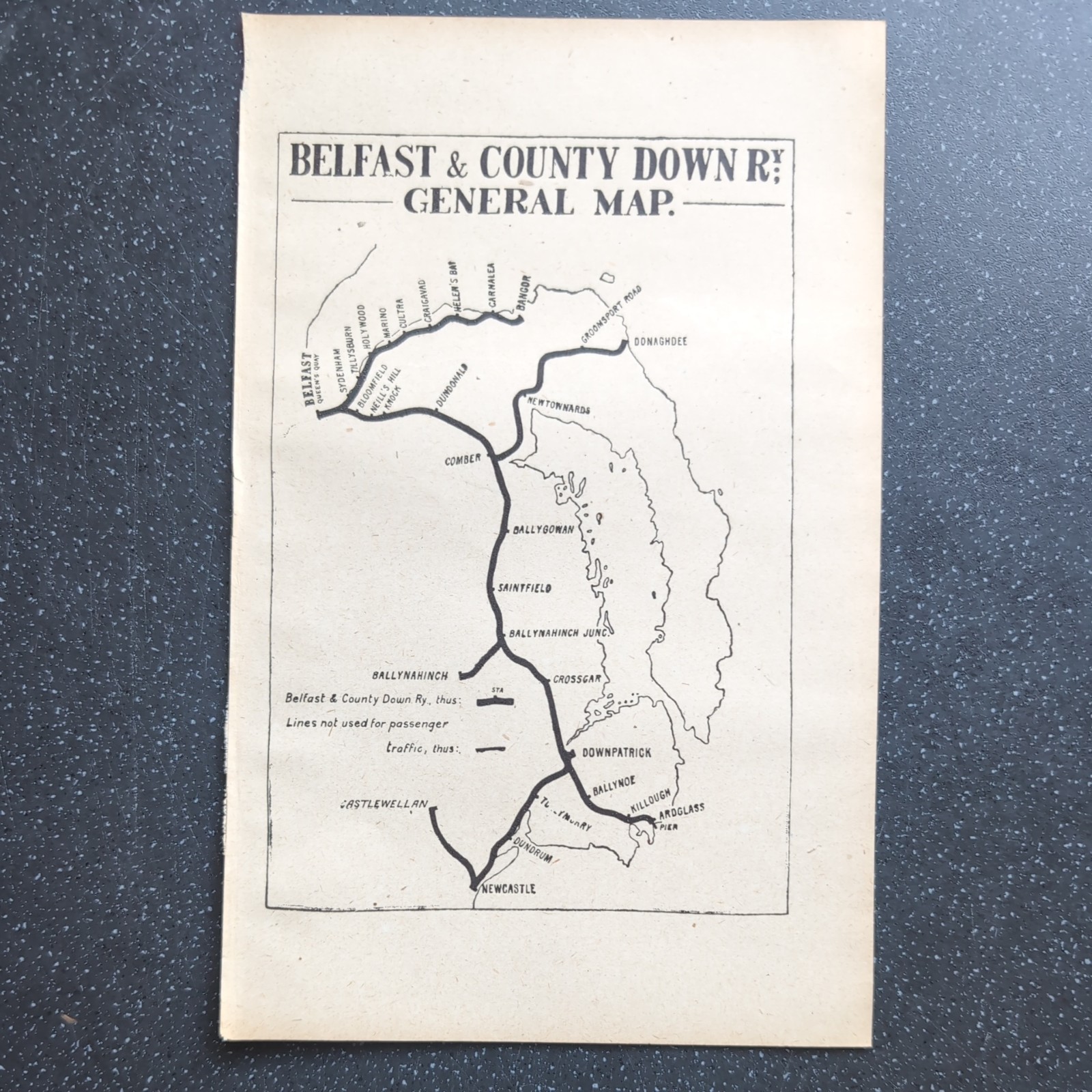 Original 1917 Railway map of Belfast and County Down Railway General Map