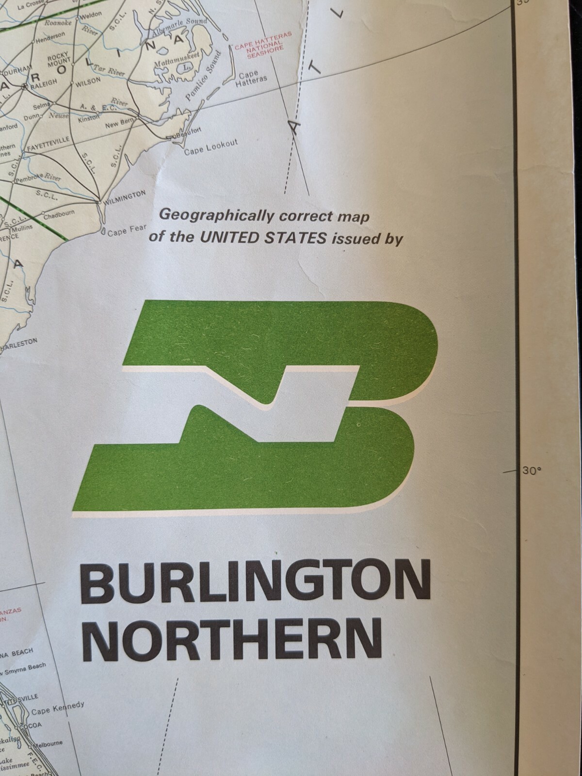 1971 Burlington Northern RR United States Route Map 32.5 x 21 Wall map