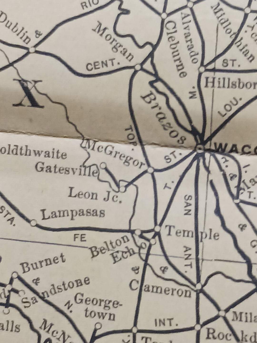 1902 Train Route Map INDIAN TERRITORY TEXAS OK Railroad Lines Stations 11″×9″