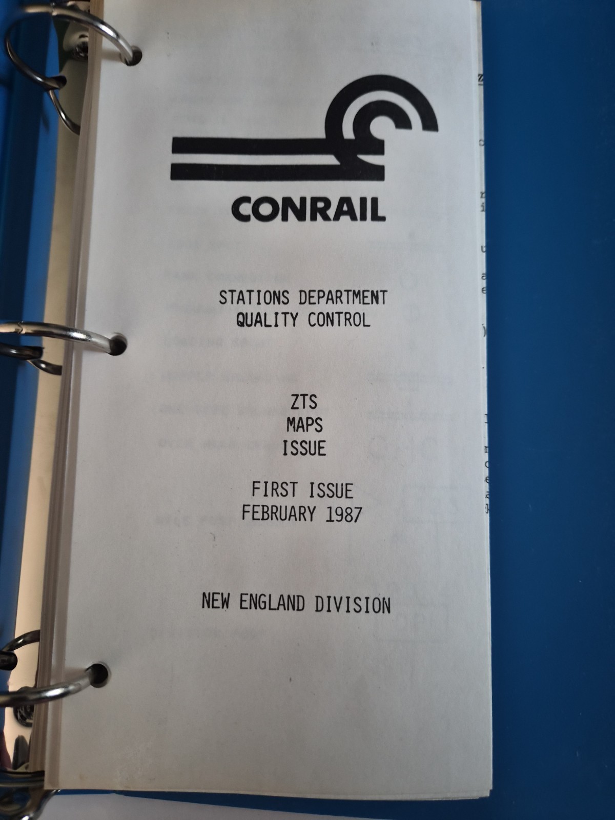 Conrail ZTS Maps New England Division Division February 1987