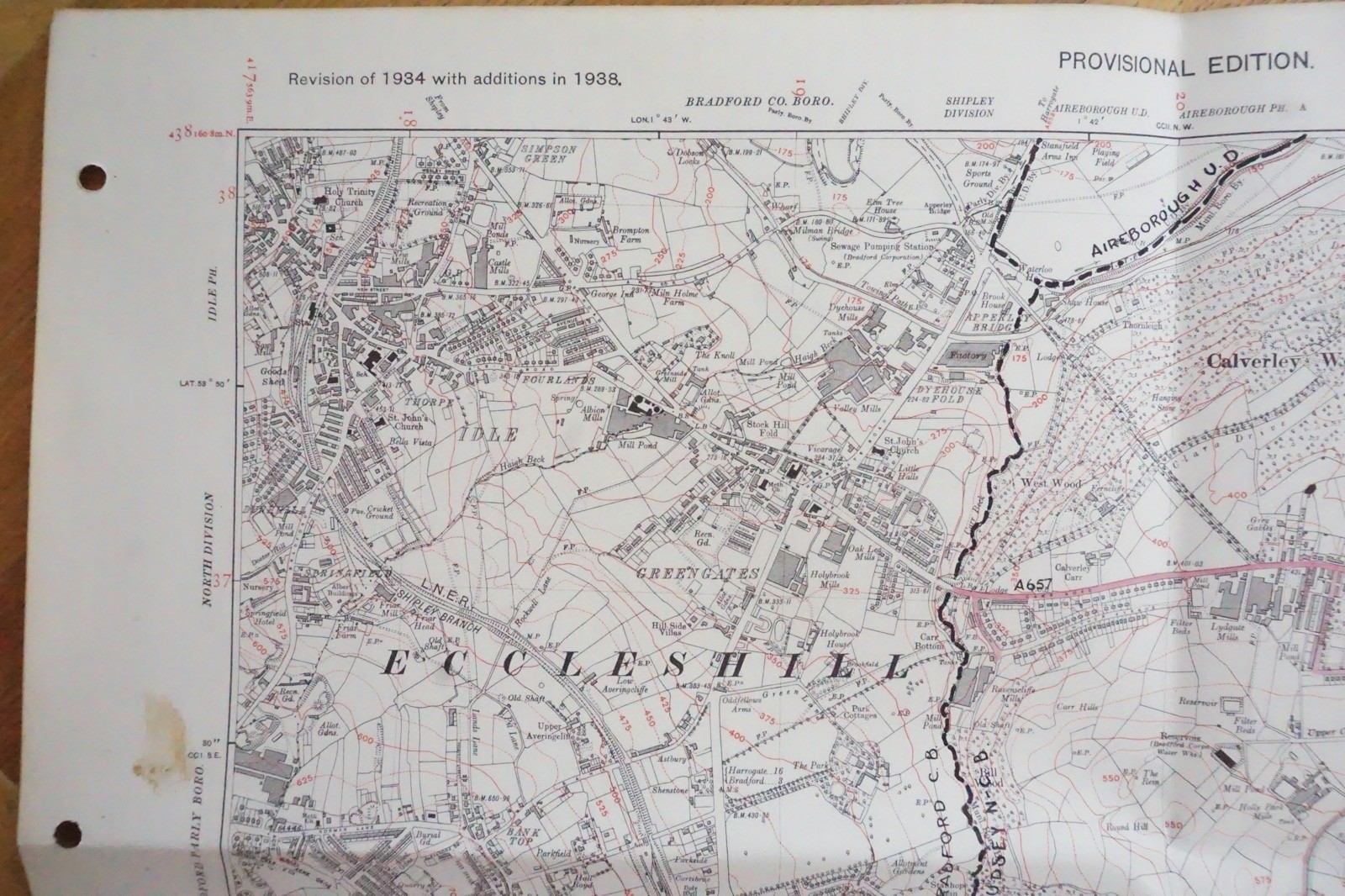 1938 Eccleshill Calverley Farsley Yorkshire LNER Railway OS Linen Map Ref 89**