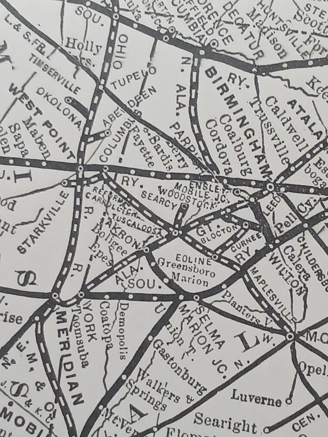 ~1904 dated Train Map SOUTHERN RAILWAY SYSTEM all Railroad Routes Stations 9×11″