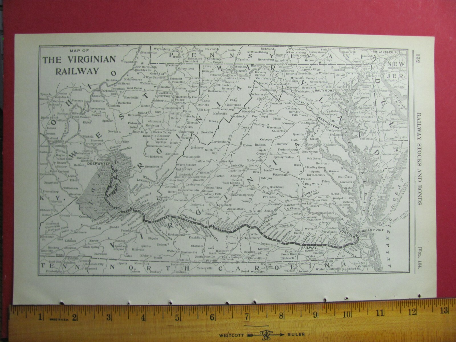 1917 VIRGINIAN RAILWAY RAILROAD SYSTEM MAP WEST VIRGINIA DEPOTS TOWNS RR HISTORY