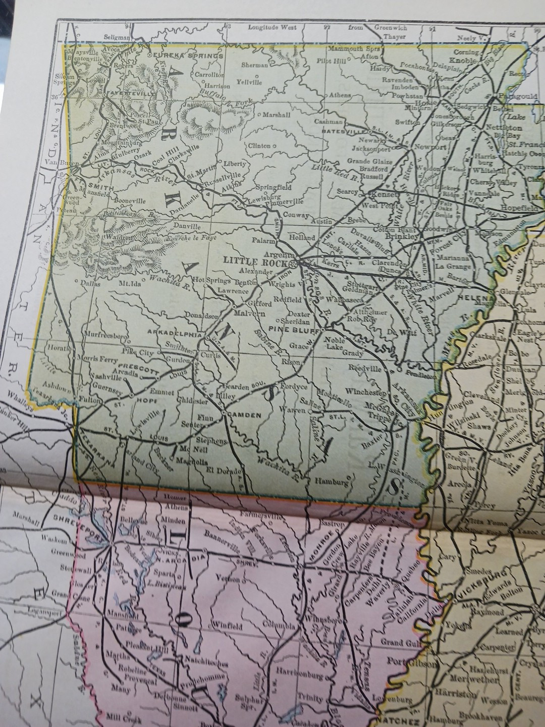 1897 Train Route Map LOUISIANA ARKANSAS MISSISSIPPI all Railroad Lines 9″x 11″