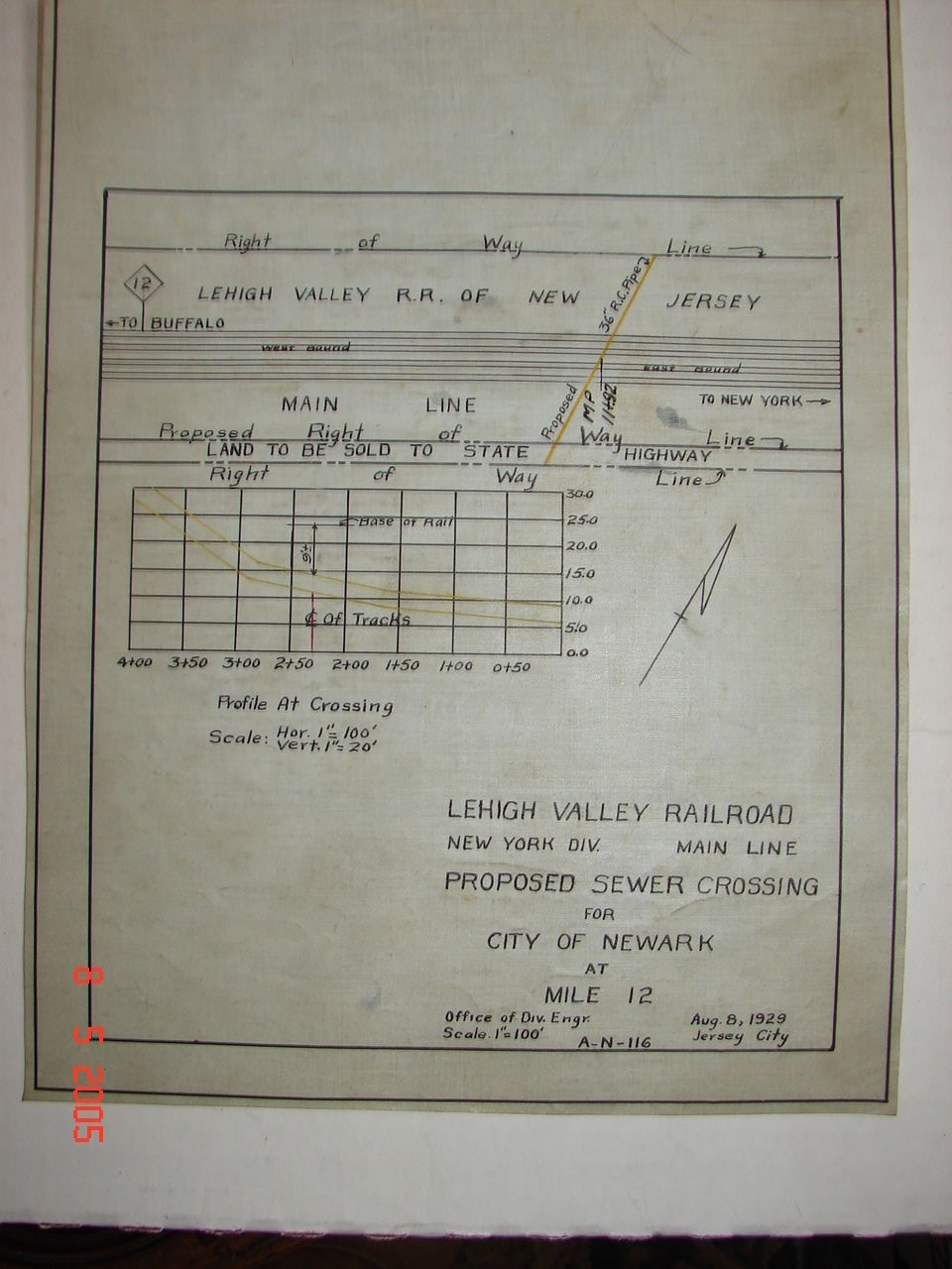 LVRR CO – Newark, N J – 1929 – Proposed Sewer Crossing