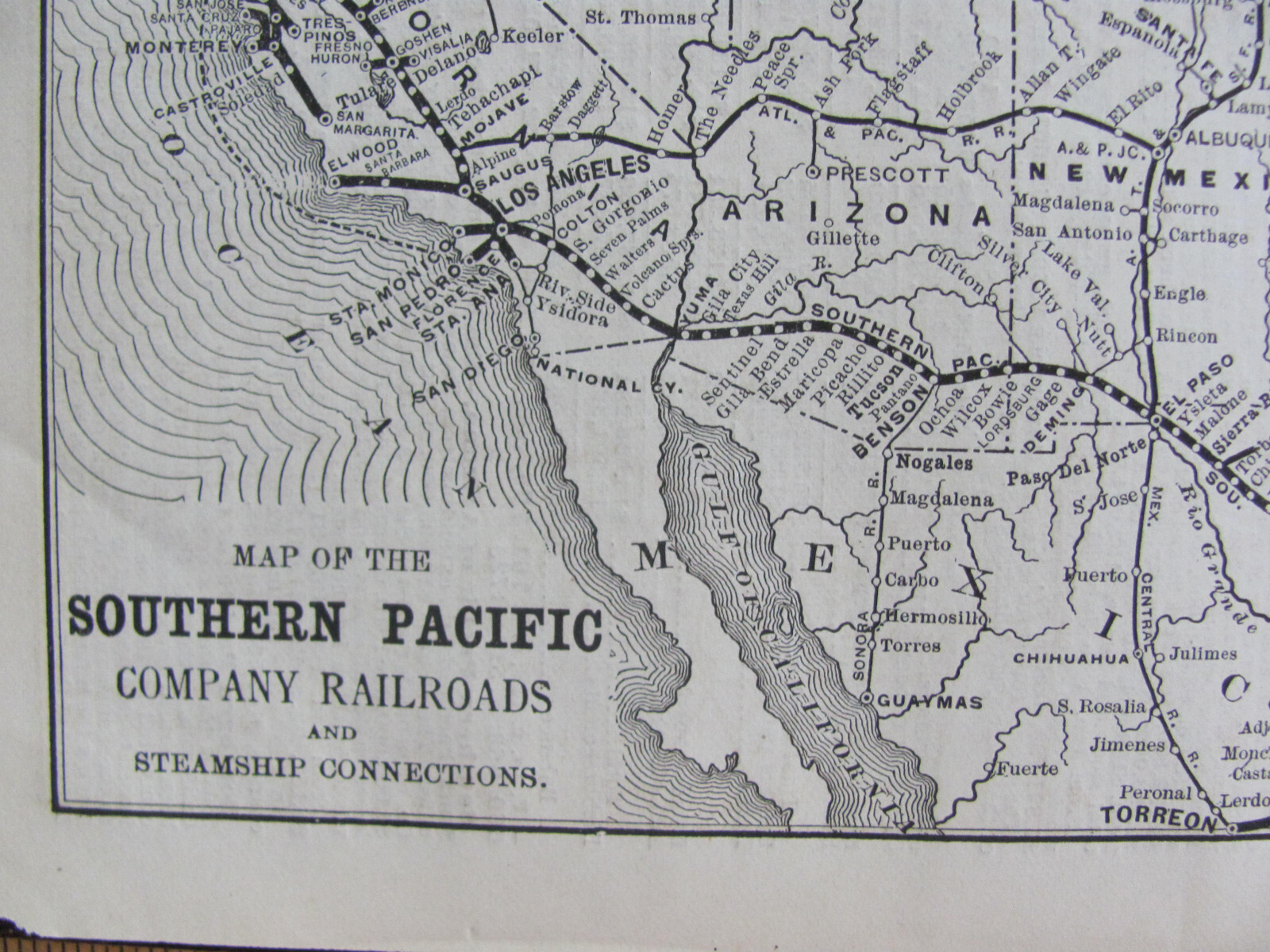 1890 SEPT SOUTHERN PACIFIC RAILROAD ORIGINAL SYSTEM MAP TEXAS ARIZONA CALIFORNIA
