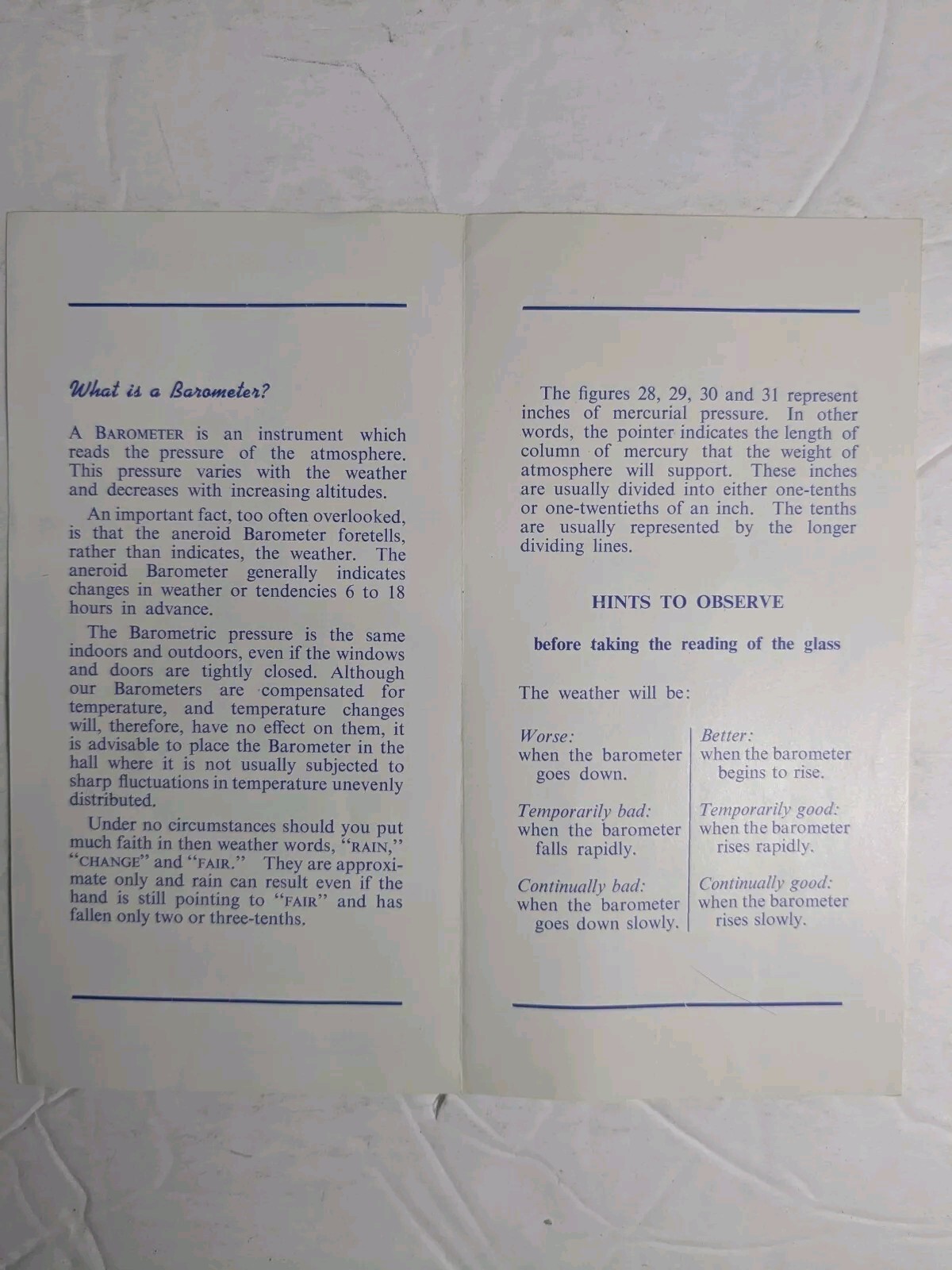 1960s Brochure For Barometers by S.Faller Ltm.Galway Ireland