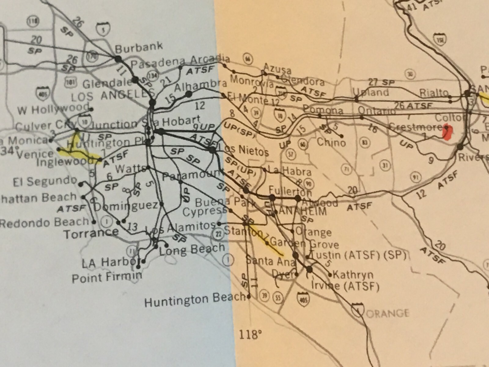 Vintage 1975 California (South) Transportation Map●Fed’l Railroad Admin●11″x17″
