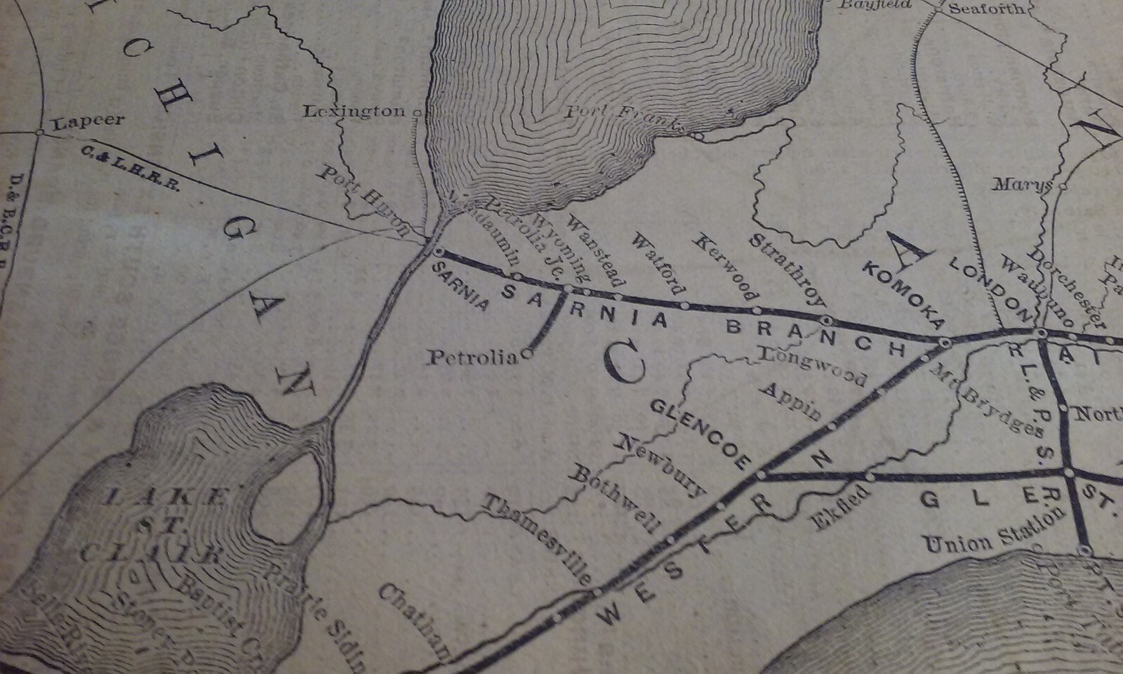 Rare 1876 GREAT WESTERN Railroad Railway & Connections & Routes Print Map