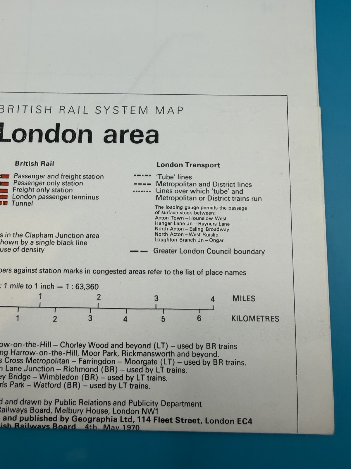 London Rail System British Railways Board Transport Map 1970 underground tube