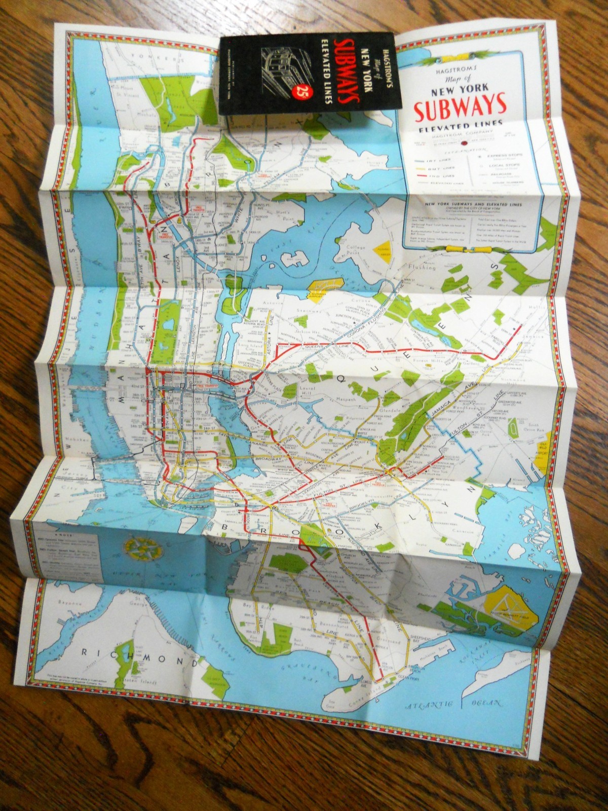 Vintage 1947 Hagstrom’s Map of New York / Subways Elevated Lines