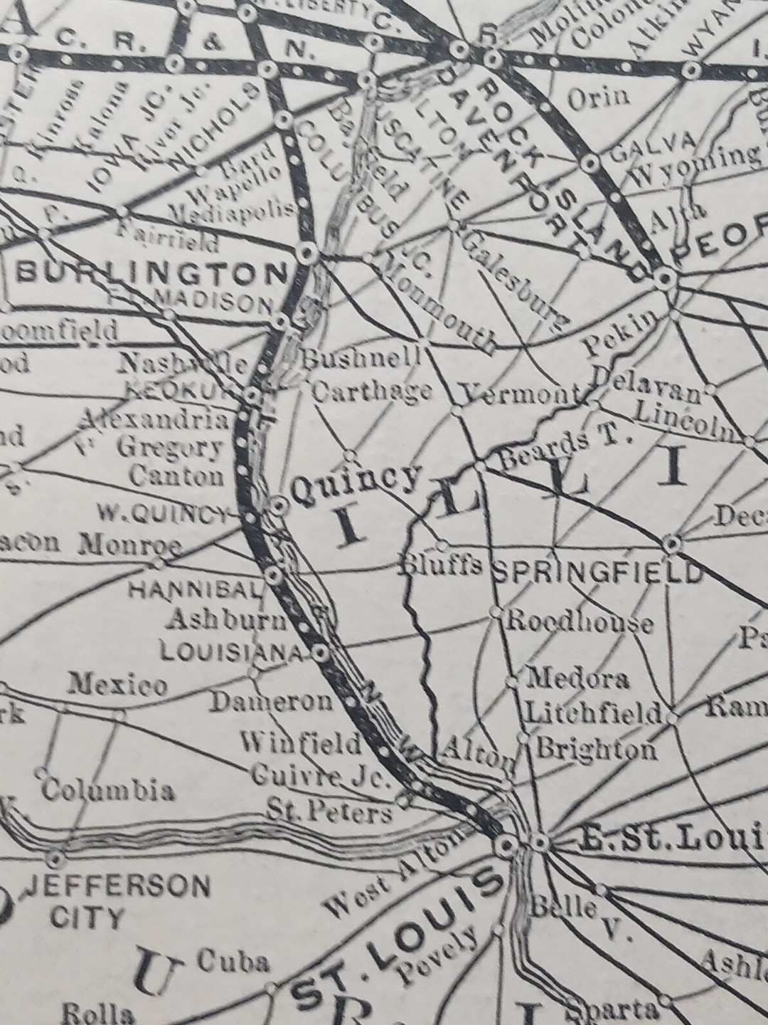 1901 RAILROAD MAP Burlington Cedar Rapids & Northern Railway all Train Routes