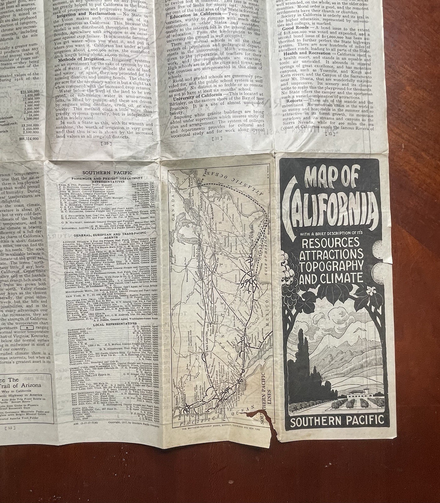 Southern Pacific Railroad Map of California 1917 with Resources & Attractions