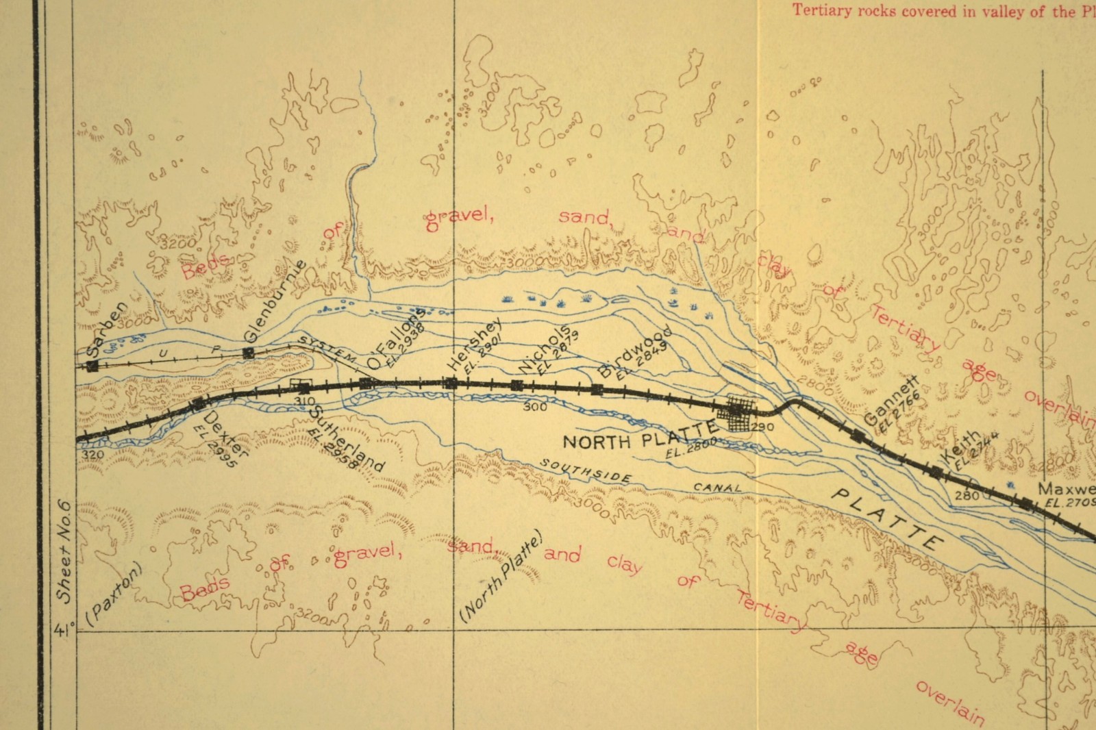1915 Antique Union Pacific Railroad Map North Platte Nebraska Geological