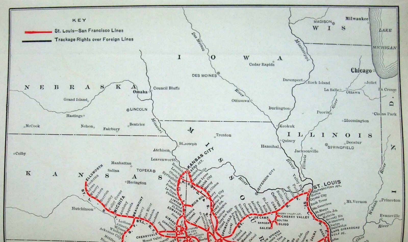 St. Louis San Francisco Railway – Original 1920 System Map. Railroad