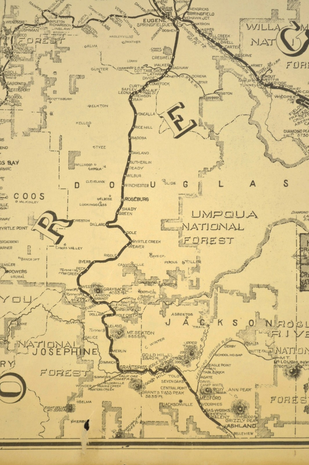 Southern Pacific Railroad Map Portland Division Red Electric Lines Shasta Route