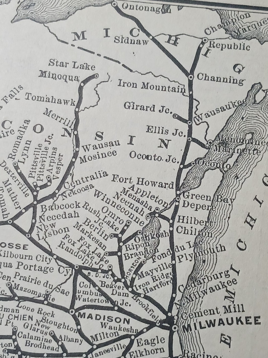 ~1898 Railroad Train Route Map CHICAGO MILWAUKEE & ST PAUL RAILWAY Lines Station