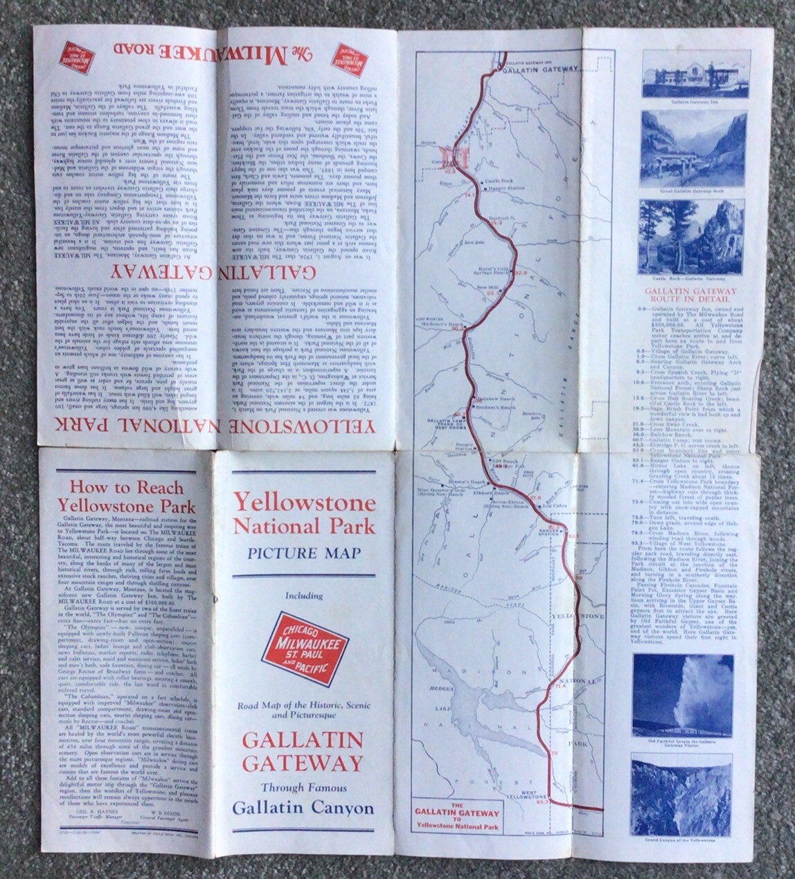 1930 Picture Map Of Yellowstone National Park Chicago Milwaukee St Paul Pacific