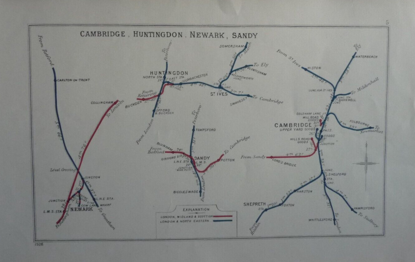 EB06 – 033 – Railway Clearing House Map – Cambridge / Sandy / Newark – 1922