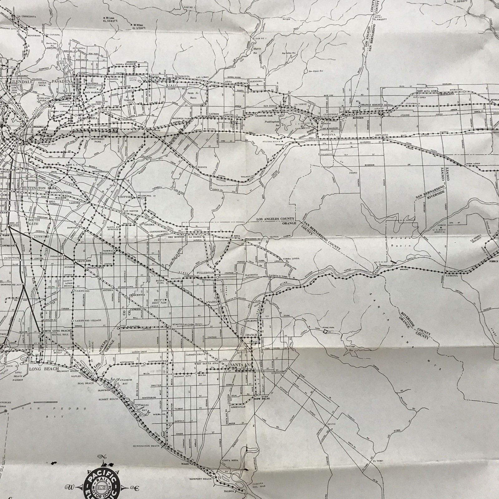 A Map Of Pacific Electric Lines In Southern California – 1952 – System Map