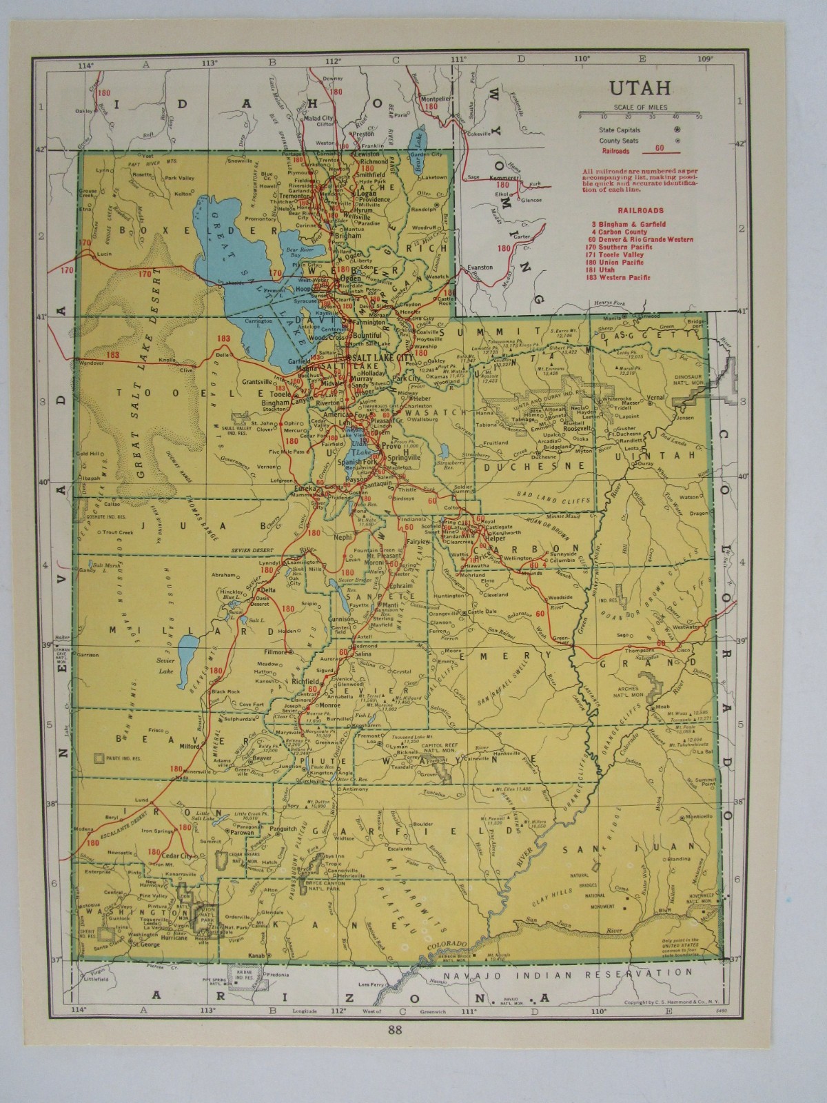 TX UT 1949 TEXAS RAILROAD Map NACOGDOCHES S’EASTRN RR or UTAH 1940s Post WWII