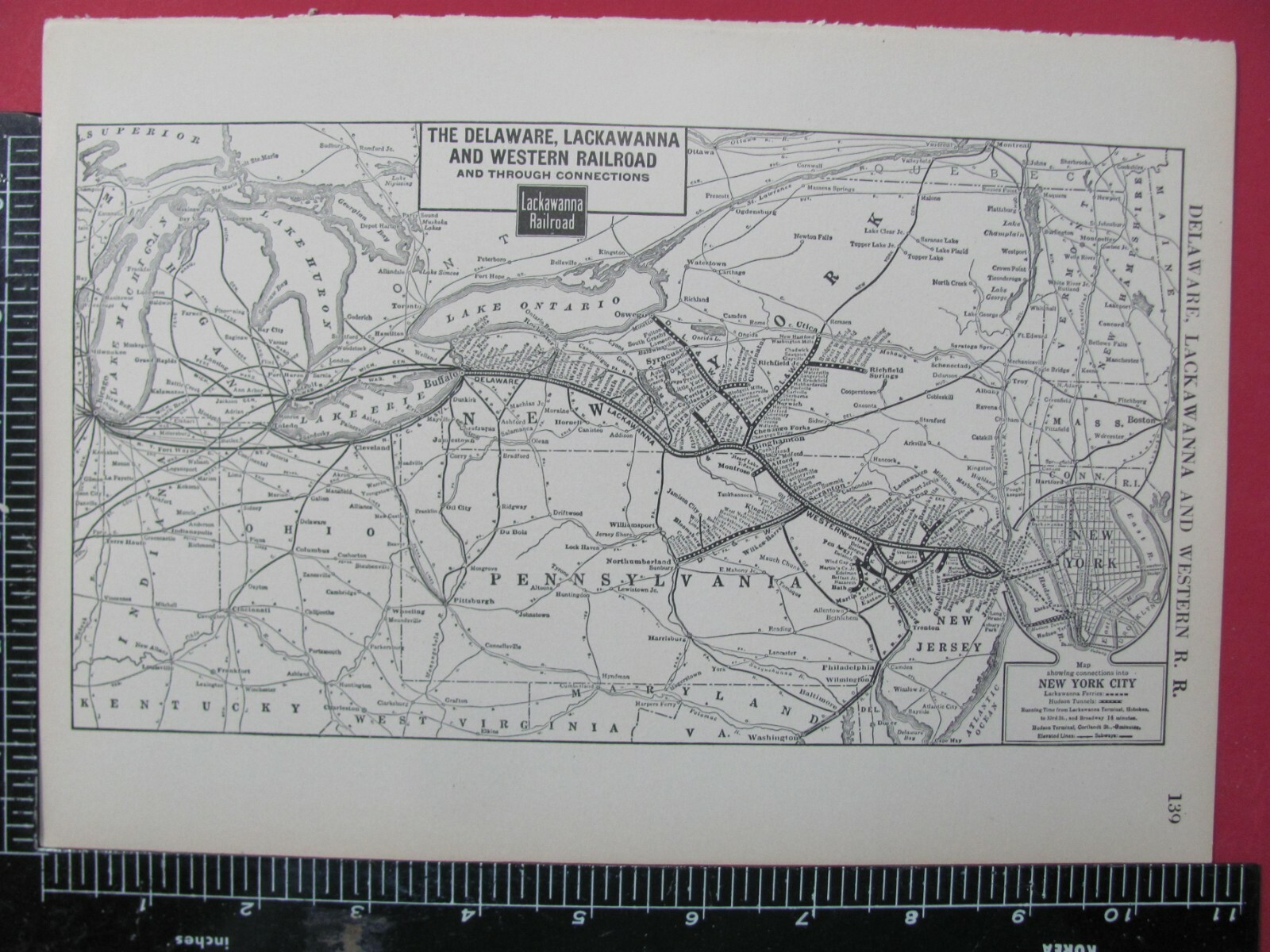 DELAWARE LACKAWANNA & WESTERN 1925 SYSTEM MAP ROUTES CONNECTING RRs