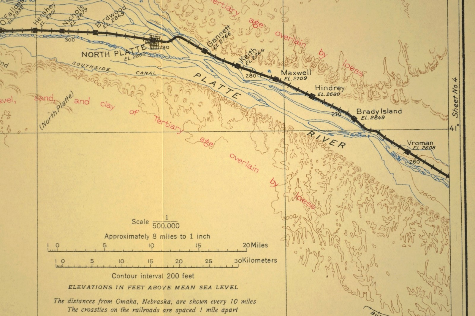 1915 Antique Union Pacific Railroad Map North Platte Nebraska Geological