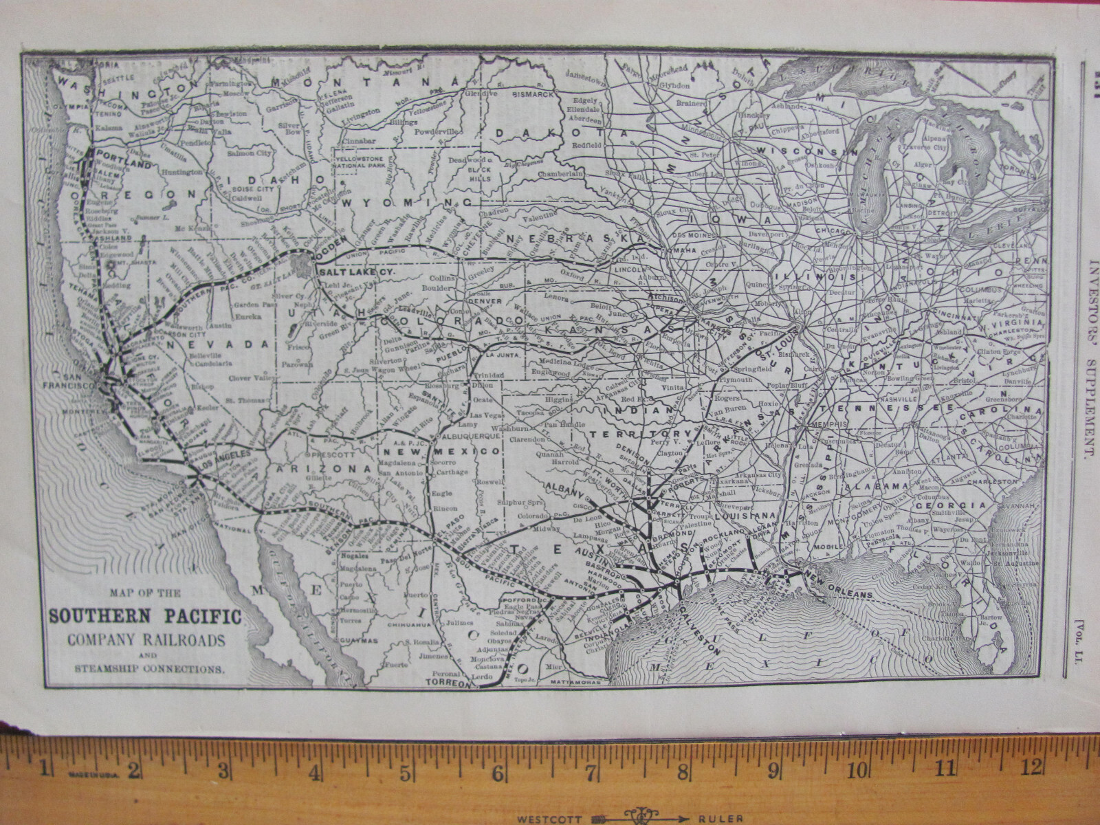 1890 SEPT SOUTHERN PACIFIC RAILROAD ORIGINAL SYSTEM MAP TEXAS ARIZONA CALIFORNIA
