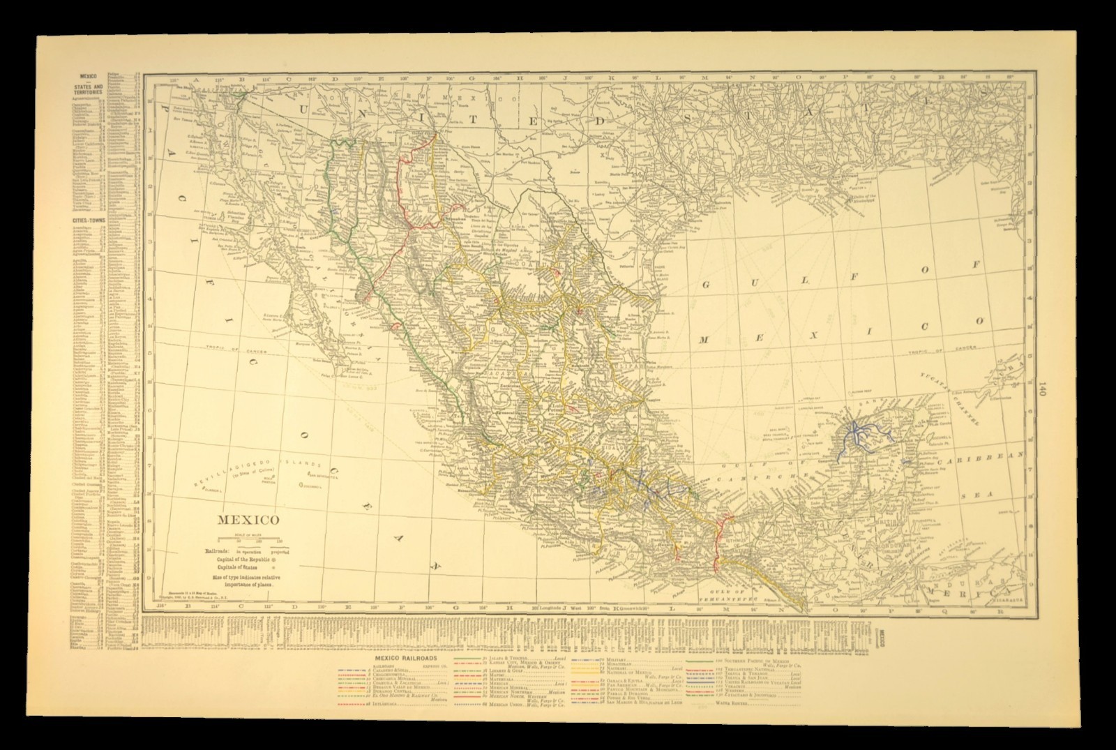 1910 Antique Map of MEXICO Railroads Map ORIGINAL Atlas Southern Pacific DATED