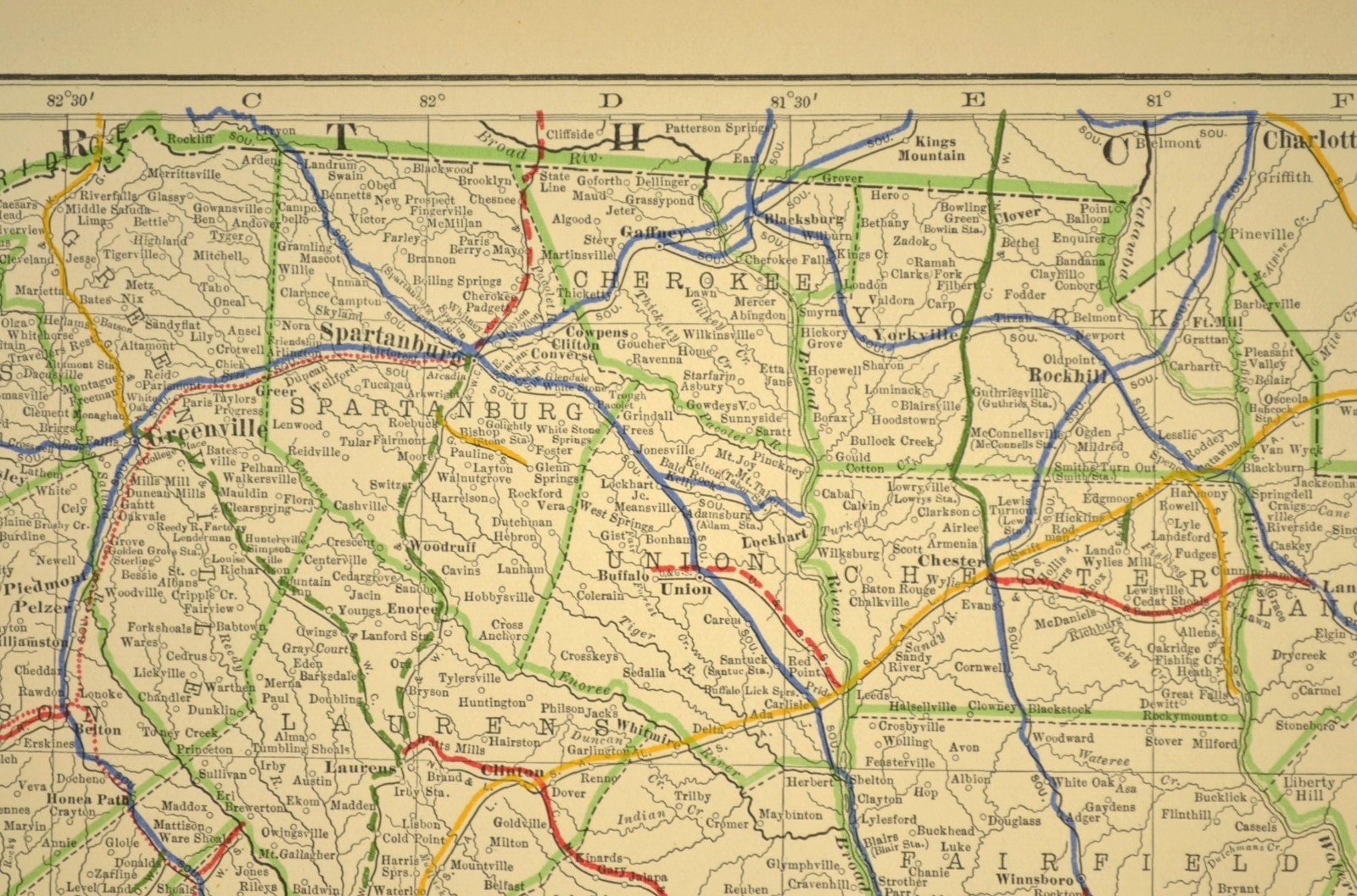 1914 Antique Map of SOUTH CAROLINA Railroads Map ORIGINAL Atlas Map ACL RR DATED