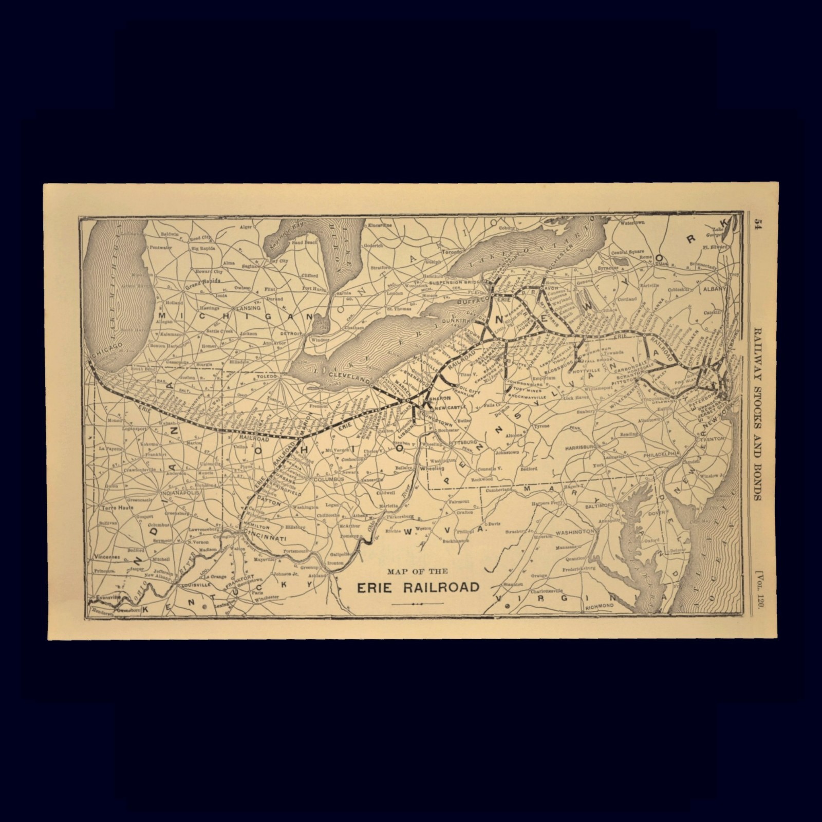 ca 1925 ERIE Railroad Map Railway Marion Ohio Cincinnati Cleveland Antique